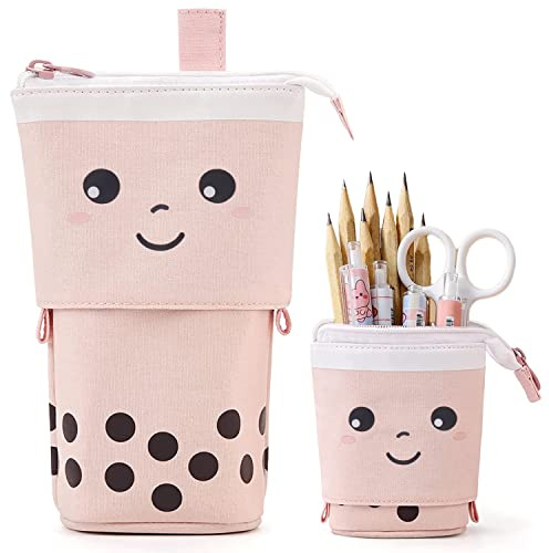 JANREAY Federmäppchen 2-in-1, Teleskopisches Federmäppchen, Federtasche Mädchen, Pop-Up Bleistifthalter, Schüttelpenal Teenager, für Geschenke 7 8 9 10 11 12 Jahre Rosa