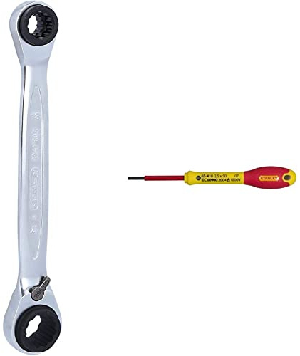 KS Tools 503.4565 Llaves de tuerca de carraca dobles GEARplus 4 en 1,reversibles, 10x13x17x19 mm & STANLEY 0-65-410 - Destornillador aislado vde 1000v FatMax plana 2,5 x 50 mm