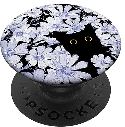 Süße schwarze Katze versteckt sich in Kosmos Blumen PopSockets Klebender PopGrip