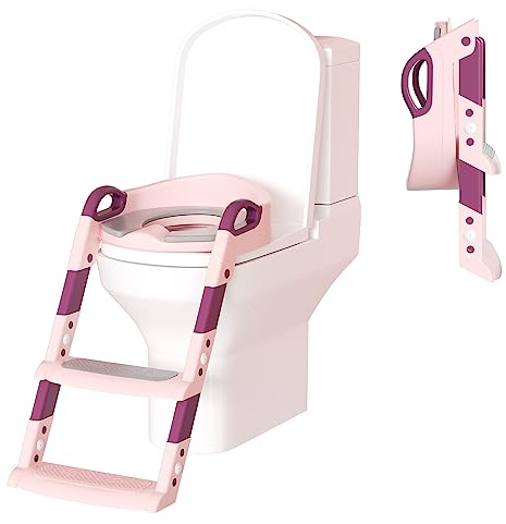 Daromigo Toilettensitz Faltbarer Toiletten Training für Kinder Töpfchentrainer Mit Rutschfester Stufen Und Sicherheitsgriff Toiletten Trainer PU Gepolstert,Rosa