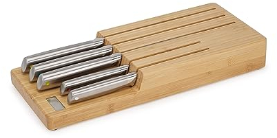 Joseph Joseph Elevate Kitchen Knives 5-piece Japanesse Stainless Steel knife set with, in drawer Bamboo Block organiser tray