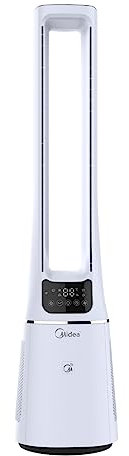 Midea SmartAir Cool & Purify Bladeless Fan with mSmartHome Mobile Phone App Controls - Oscillating Tower Fan - HEPA Filter - 12 Fan Speeds - White