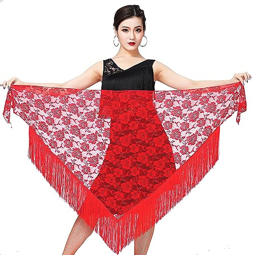 Sciarpa per anca da ballo latino per donna, gonna da ballo con frange, grembiule con gonna da ballo di tango con lacci per abiti da festa rave, gonna avvolgente con sciarpa con nappe per tango chacha