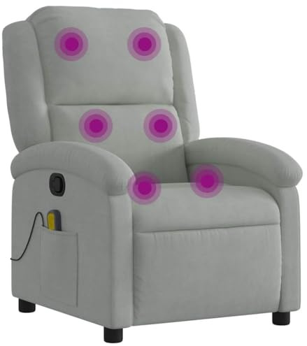 vidaXL Fauteuil de Massage Inclinable, Chaise de Relaxation avec Dossier et Repose-Pied, Siège Inclinable, Fauteuil TV, Moderne, Gris Clair Velours