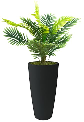 PALMA FINTA 100CM CON VASO NICOLI ALTO CILINDRICO STYLE CM 36X70H INTERNO ESTERNO, SOTTOVASO ESTRAIBILE (cm 36x70h CON PALMA 100CM, ANTRACITE)