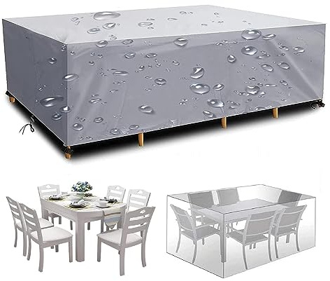 18meng Art Abdeckung Gartenmöbel Wasserdicht 260x130x75cm Silber Abdeckplane Gartenmöbel Winddicht Winterfest Anti-UV 600D Oxford Gewebe Sitzgruppe Gartentischabdeckung wasserdichte Abdeckhaube