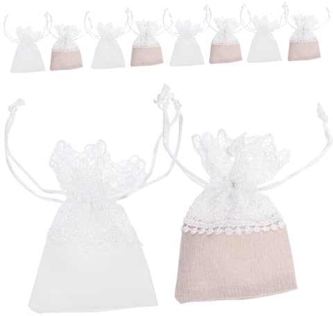 COHEALI 40stücke Luxus Spitzen Drawstring Beutel Für Schmuck Hochzeits Und Süßigkeitenaufbewahrung Weiß Und Beige Für Und Reisen