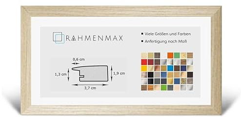 RahmenMax® Toskana Bilderrahmen Holz 40x100 cm zum Aufhängen/Bilderrahmen Maßanfertigung möglich/MDF Posterrahmen/Bilder Rahmen in Eiche Hell Dekor mit Acrylglas/Puzzle Rahmen