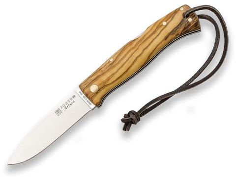 Joker Navaja Bushcraft ARTICA NO156 con cachas en madera de olivo, hoja de 8 cm 14c28n, herramienta de pesca, caza, camping y senderismo