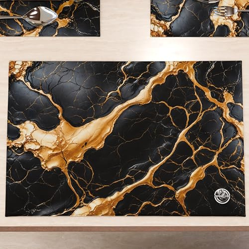 MARBLELIZED - Tovagliette Americane Lavabili, Tovaglietta in Tessuto Effetto Marmo Nero, Set da 2 (30x45 cm) - Eleganti, Ideali per Colazione, Pranzo e Cena, Idea Regalo, 100% Made in Italy