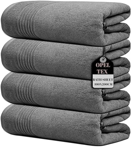 Opel tex Pack of 1, 2, 3, and 4 Large Super Jumbo Bath Sheets 100 x 200 cm 100% Egyptian Cotton Big Bath Sheet Towels Body Wrapped XL Bathroom Towels (1, Charcoal Grey)