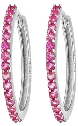 Coppia di Orecchini a Cerchio Fucsia cerchietti strass in argento 925 rodiato - Hoops Collection