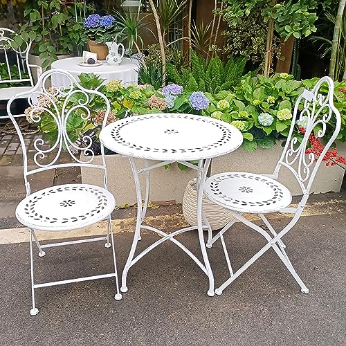 3-teiliges Bistro-Set für den Außenbereich – Terrassen-Set, Balkonmöbel, Gartentisch und Stühle, Sets, Terrassenmöbel-Set, wetterfest – für Garten, Balkon, Hinterhof, Poolrand (Farbe: Grün) (Weiß)