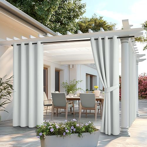 MIULEE Tende da Sole per Esterno con Anelli 2 Pezzi Tende da Esterno Impermeabile Tenda Gazebo Idrorepellente Tende Termiche per Verande, Bianco Grigiastro 132x215cm