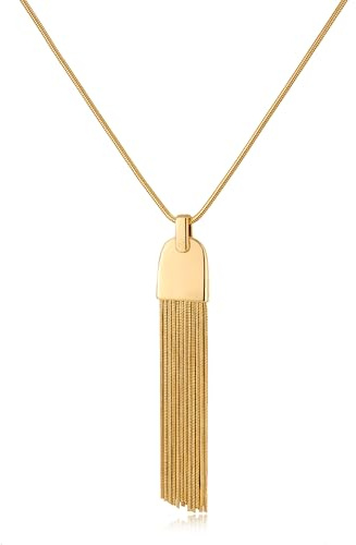 LILIE&WHITE Lange Damen Kette mit Gold Anhänger - Elegante Fransen Halskette im Boho-Stil, Alltag & besondere Anlässe Geschenk