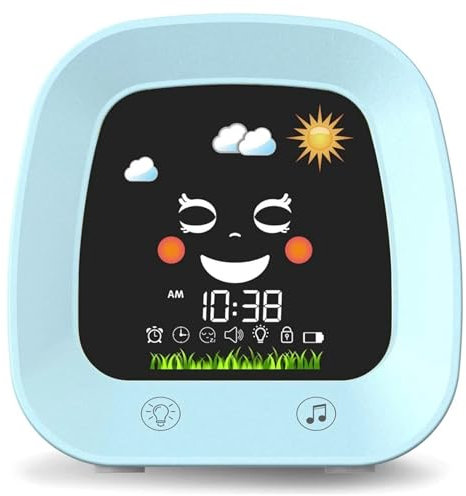 EDEDE Estación Meteorológica, Reloj Despertador for niños, Reloj de Entrenamiento de sueño for niños con luz Nocturna de 4 Colores, máquina de Sonido for Dormir, Azul, Pronóstico del Tiempo