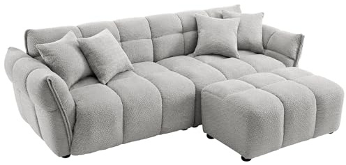 XXL Sofa CLOUD - 260cm - grau - Bouclé - Federkern inklusive Kissen | 4 Kissen, Nosagfederung, Ziersteppung, skandinavischer Stil, Rundum-Bezug, pflegeleicht, belastbar bis 160 kg