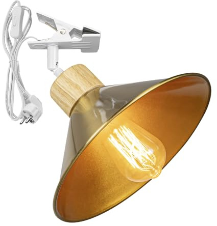 FSLiving Verstellbare Klemmlampe mit E27-Fassung,1 Packung Leselampe mit 1,8 m Kabel, Dimmbar Nachttischlampe,Schreibtischlampe für Büro Heimgebrauch - 26 * 10CM Gold Lampenschirm- TD0603M