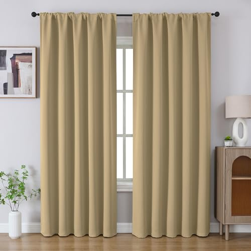 CUCRAF Beige Blackout Curtains 84 Inches, Thermal Insulated Noise Reducing Rod Pocket Window Drapes for Bedroom & Living Room(52x84 Inch, 2 Panels)