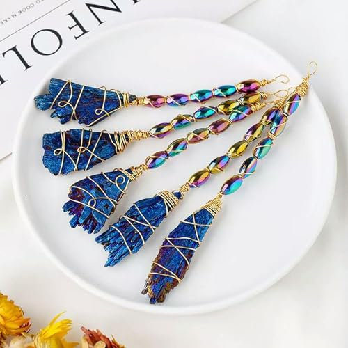 Lot de 5 Baguettes Magiques en Cristal de Quartz VUG en Forme de Balai d'aura Arc-en-Ciel Naturel en Titane
