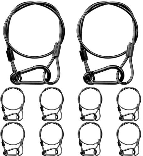 jindaaudio Belysning, säkerhetskabel med slingor (förpackning om 10), 25 kg last scen ljus säkerhetskabel svart säkerhetskedja hänga på trågen (diameter 4 mm/0,16 tum, längd 50 cm/19,69 tum)