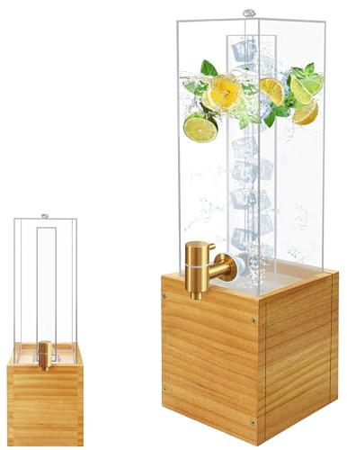 2 Gallon Large Drink Dispenser, Drink Dispenser with Wood Stand, Drink Dispensers for Parties with Ice Core, Beverage Dispenser with Airtight Valve for Water, Punch, Juice