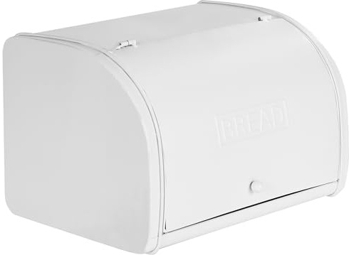 Beliani Boîte à Pain en Fer Décorative avec Couvercle 39 x 24 x 21 cm Blanche Caroube