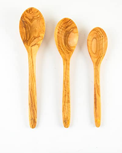 WUNDERBUY DemyCraft Olive Tree Handmade 3-Piece Wooden Spoon Set | 31, 29, 26 cm (3 Piece)