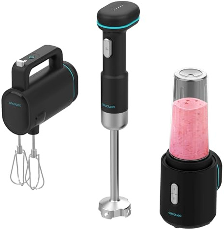 Cecotec Handmixer BlendGo Pack. 180 W, batteri med laddning 2 h, 30 min användning, batteriindikator, kompletta tillbehör, Temp 60-96ºC, hastighet 6500-13000 RPM, uppladdningsbar, säkerhetsknapp