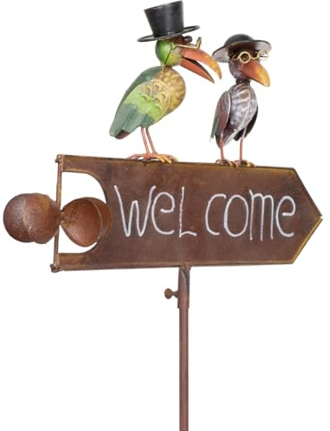 Moritz Metall Gartenstecker Welcome Schild 127x48x11 cm mit 2 Vögeln Deko Pfeil Vintage Look Willkommensschild für Garten Terrasse Beet Weg Dekoration wetterfest Rostoptik
