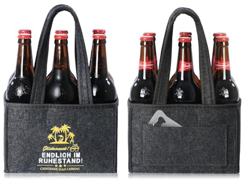 Wusboo 2er-Set Männerhandtasche mit zwei großen Flaschenöffnern, 6-Fächer-Filztasche als Bierträger für 6 Flaschen, verstärkte Bierträgertasche als Geschenk für Männer, Papa, Freund & Kollegen