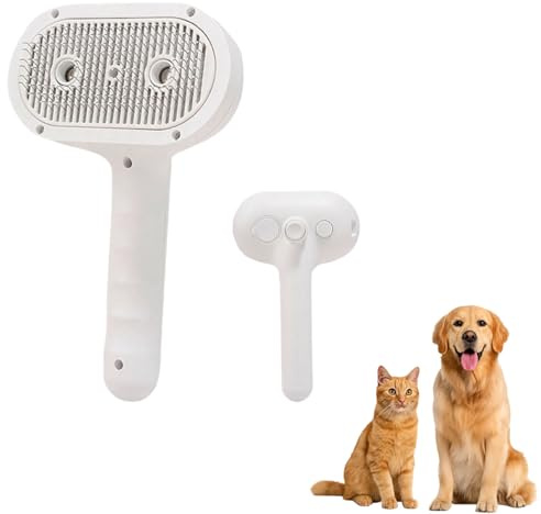 Pet Ion Brush - Professionelle Tierhaarbürste mit Doppel-Ionen-Generator - Selbstreinigende Hunde- & Katzenbürste, Sanftes Entwirren von Fell & Unterwolle, Für Kurzes & Langes Haar (Weiß)