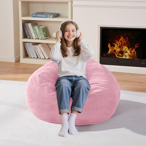 Homguava 2FT Bean Bag Chair,Teardrop Bean Bags Small Beanbag Chair with Memory Foam Filled and Ultra Soft Corduroy Cover for Living Room, Bedroom (Light Pink)