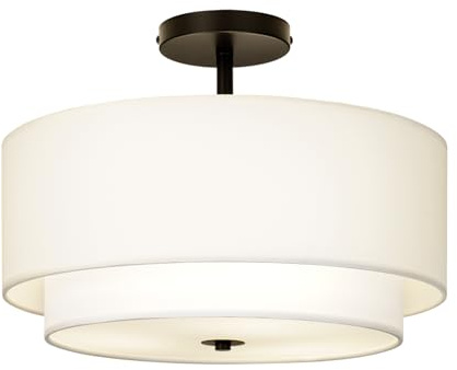 CALOKES Deckenlampe Stoff Weiß Rund Ø40 cm – Dimmbar E27 Deckenleuchte Lampe für Wohnzimmer Schlafzimmer Kinderzimmer Flur Küche – Weiches Licht für moderne Lampen an der Decke