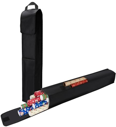 Geschenkpapier Aufbewahrung Tasche Organizer Aufbewahrungsbeutel Faltbar, Platzsparend, Oxford Stoff, mit Seitentasche & Tragegriff für Schlafzimmer, Reise, für 10–15 Rollen Geschenkpapier