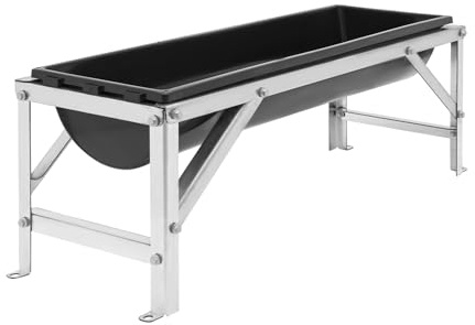 Livestock Feeder, 9.25Gal Stainless Steel Goat Feed Trough with Pre-drilled Holes, Feeder Trough for Horse, Goat, Sheep, Cattle, Cow (Black)