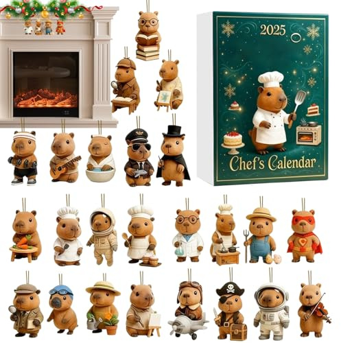 Calendario de Adviento Capybara,Colgantes 2D Acrílico Lindo | Adviento de 24 Días con Juguete Capybara - para el Aula de Navidad Tradición Celebración Invierno Manija de la Puerta