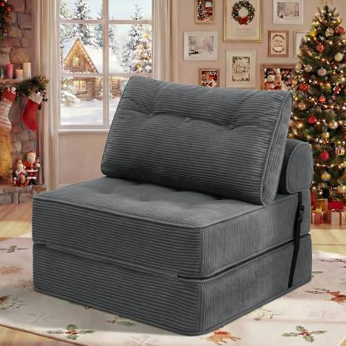 HOMMPA Faltbares Schlafsofa Umwandelbarer 3-in-1 Sofa Bett Grau 80CM | Sofa Schlafsessel mit Kissen Sitzsack-Sofa Stuhl Komfortable Schlafcouch Bodensofa-Lounge für Schlafzimmer Wohnzimmer