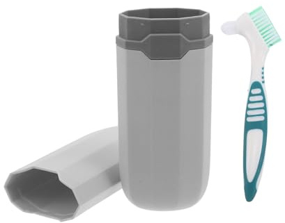 Ciieeo 1 Trousse de bain pour prothèses dentaires avec brosse de nettoyage et boîte de rangement pour de - Soin complet et hygiénique pour protège-dents, gouttières nocturnes et de - Vert voyage