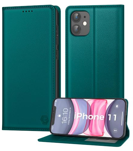 Kirnntca Handyhülle für iPhone 11 Hülle, Kartenfach Premium PU Leder Klapphülle Schutzhülle, Standfunktion Tasche Flip Case für iPhone 11 - Grün