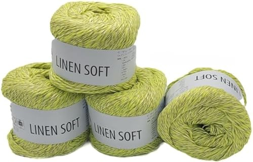 4 x 100g Ilkadim Export Linen Soft Strickgarn – 400g Leinen Baumwolle Viskose Garn, 1088m Lauflänge, weiches Sommergarn, Häkel- & Strickwolle, Nadelstärke 4 (kiwi 7311)