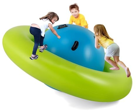 Inflatable Dome Rocker Bouncer 8FT Outdoor Kids Giant Roll and Play Seesaw Rocker with 6 Secure Handles, Climbing Toy Play Center Equipment Green + Blue
