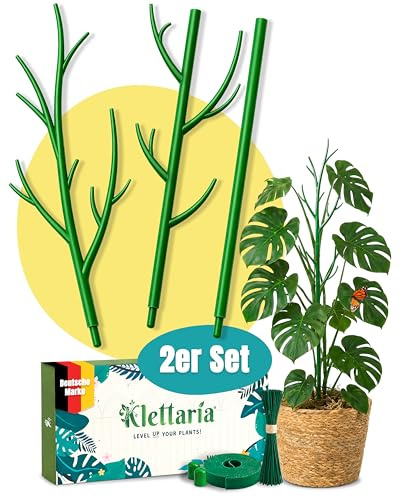 Klettaria Monstera Rankhilfe Pflanzstäbe 2er Set – Rankhilfe Monstera erweiterbar bis 92 cm inkl. Befestigungsset, Ø 1,1 cm Kunststoff, Stützalternative zu Moosstab für Monstera