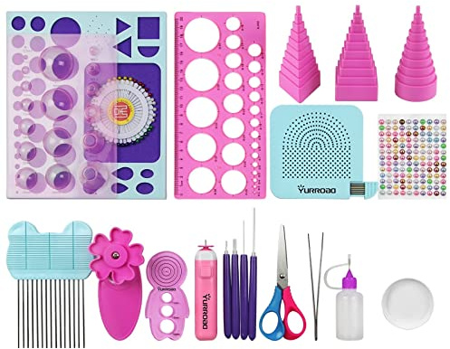 YURROAD Quilling Set für Anfänger 19pcs Quilling Werkzeug mit Schlitz Quilling Tool Quilling Stift Elektrisch Quilling Vorlagen Quilling Brett Quilling Kamm für Quilling Papierstreifen Kunstwerk