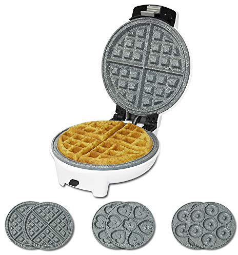 Cecotec Divertente Macchina Per Waffle Elettrica Gofrestone 3 In 1 3 In 1. 700 W, Piastre Intercambiabili Con Rivestimento Ecologico, Design Circolare, Indicatore Luminoso, Protezione Surriscaldamento