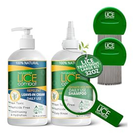 Lice Treatment Kit | Shampoo, Repellent Leave-in Cream & Two Combs | Super Lice & Nits | Repels & Prevents | Pesticide Free | 100% Natural | Tea Tree + Coconut Oil+ Aloe Vera.
