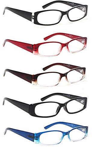 SIGVAN 5 Pack Spring Hinge Reading Glasses Rectangular Fashion Quality Readers for Men and Women (5 Pack Mix, 1.75)