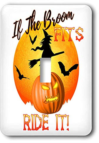 3dRose MacDonald Creative Studios – Halloween - If The Broom Fits Ride It Funny Halloween with witch and pumpkin - single toggle switch (lsp_322557_1)