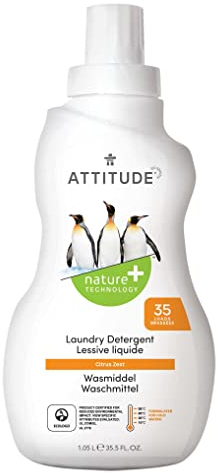 ATTITUDE Lessive Liquide, Certifiée EWG, Compatible HE, Végane, Savon Naturel pour le Linge, Zeste d'Agrumes, 35 lavages, 1.04 L
