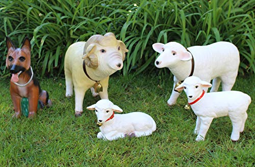 RAKSO Deko Garten Figur Gartenfigur Tierfigur Schäferhund, Schafbock, Schaf, Zwei Lämmlein aus Kunststoff